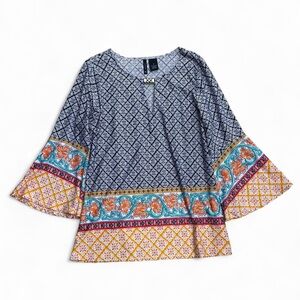 New Directions Blue and Yellow Patterned Tunic